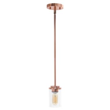 Lalia Home 1-Light 5.75" Minimalist Industrial Farmhouse Adjustable Hanging Clear Cylinder Glass Pendant Fixture for Kitchen Island Foyer Dining Room Hallway Be. View a larger version of this product image.