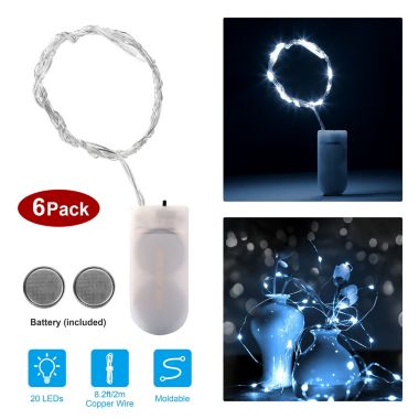 Eggracks By Global Phoenix 6 Pack LED String Lights 6.56ft 20 LEDs Light Battery Starry Fairy. View a larger version of this product image.