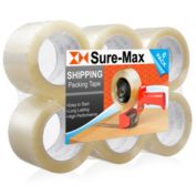 Sure-Max 6 Rolls Extra-Wide Shipping & Packing Tape (3" x 110 yard/330' each) - Moving & Adhesive Carton Sealing - 2.0mil Clear