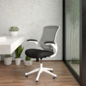 Flash Furniture Kelista Mid-Back Black Mesh Swivel Ergonomic Task Office Chair with White Frame and Flip-Up Arms