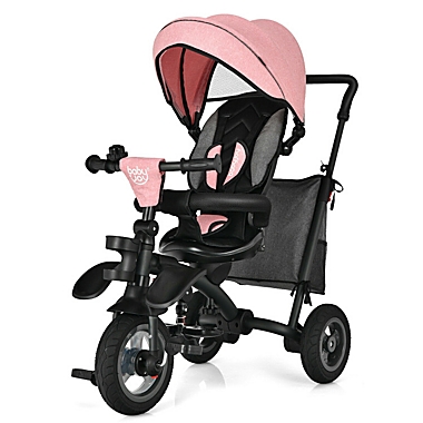 Slickblue 7-In-1 Baby Folding Tricycle Stroller with Rotatable Seat-Pink. View a larger version of this product image.