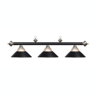 RAM Game Room Decorative 54" Three-Light Billiard Pendant Light with Halophane Glass, Matte Black & Stainless. View a larger version of this product image.