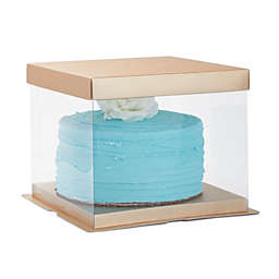 Juvale Clear Cake Boxes with Lids, Transparent Carriers for 6-Inch Tall Cakes (Gold, 8x8x6 In, 6 Pack)