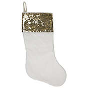 Northlight 20" Rose Gold and Cream White Reversible Sequin Cuff Christmas Stocking