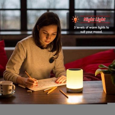 Link Bluetooth Wireless Multi-Color Mood Setting Night Light Speaker Touch Control Great for Nightstands Offices Bedrooms Makes a Perfect Gift - Black. View a larger version of this product image.