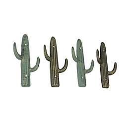 Transpac Verdigris Bronze Cast Iron Cactus Wall Hook Key Towel Coat Hanger Decor Set of 4