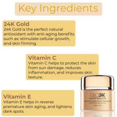 GLO24K Facial Peeling Gel With 24k Gold and Vitamins C & E for Optimal Exfoliation & Microdermabrasion - Restore and Revive Your Skin. View a larger version of this product image.