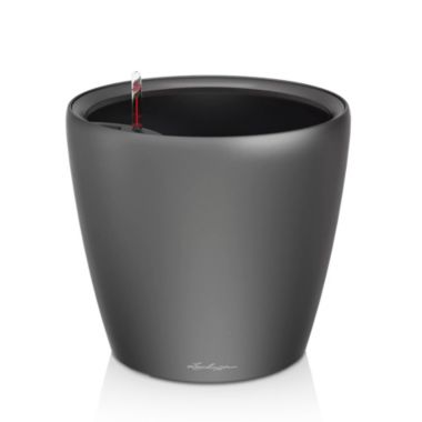 Lechuza USA 17" Glossy Gray Round Classico Planter with Water Reservoir. View a larger version of this product image.