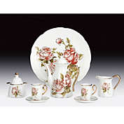 Miniature Porcelain 10 Piece Tea Set with Rose Pattern Rose Gold Edge New