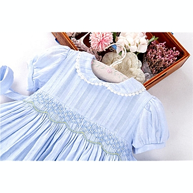 Laurenza&#39;s Girls Blue Smocked Dress with Embroidery. View a larger version of this product image.