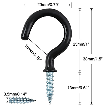 50 Pack 1-1/4 Inches Cup Hooks Black Vinyl Coated Screw-in Ceiling Hooks 