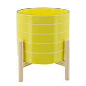 Kingston Living 10" Yellow Ceramic Striped Decorative Planter with Stand