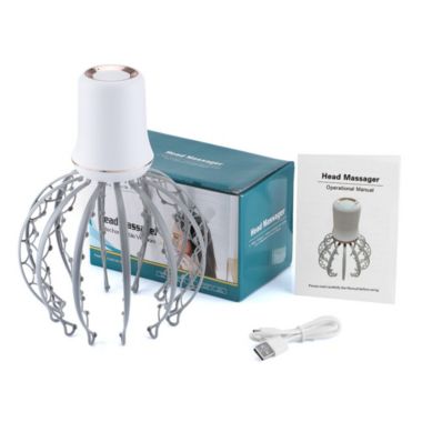 HOMEFISH Grey Electric Octopus Claw Scalp Massager Stress Relief - Therapeutic Head Scratcher Relief Hair Stimulation Head Massager - with USB charge cable. View a larger version of this product image.