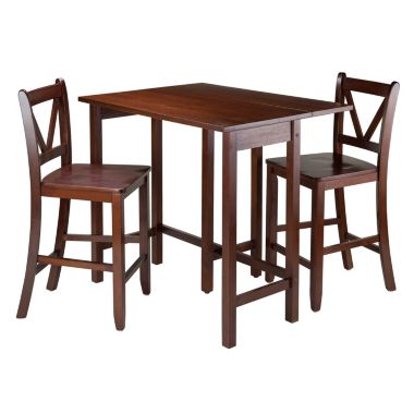 Winsome Lynnwood 3-Piece Drop Leaf Table with 2 Counter V-Back Stools. View a larger version of this product image.