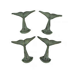 Zeckos Set of 4 Cast Iron Whale Tail Wall Hooks