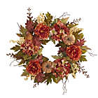 Alternate image 0 for Nearly Natural Fall Harvest Peonies Hydrangeas and Pumpkins Artificial Wreath, 24-Inch, Unlit