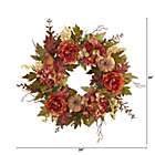 Alternate image 1 for Nearly Natural Fall Harvest Peonies Hydrangeas and Pumpkins Artificial Wreath, 24-Inch, Unlit