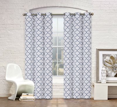 Regal Home Collections 2 Pack Premium Trellis Grommet Top Curtain Panels - 38 in. W x 84 in. L, Navy
