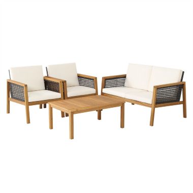 Slickblue 4 Pieces Patio Rattan Furniture Set with Removable Cushions-White. View a larger version of this product image.