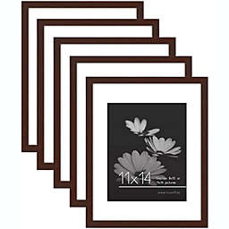 Americanflat 11x14 Picture Frame in Mahogany - Displays 8x10 With Mat and 11x14 Without Mat - Set of 5 Frames with Sawtooth Hanging Hardware For Horizontal and Vertical Display