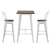 HOMCOM 3 Piece Industrial Dining Table Set, Counter Height Bar Table & Chairs Set with Footrests for Bistro, Pub, White and Brown