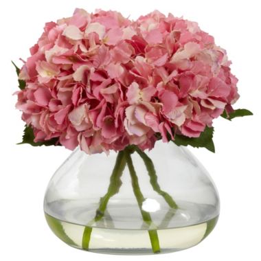 Nearly Natural Large Blooming Hydrangea Silk Arrangement with Vase, Pink. View a larger version of this product image.
