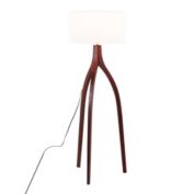 Lumisource Wishbone Contemporary Floor Lamp in Walnut Wood with a White Fabric Shade