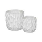 Urban Trends Collection Ceramic Cylindrical Pot with Wide Mouth and Embossed Rectangle Design Body Set of Two Matte Finish White