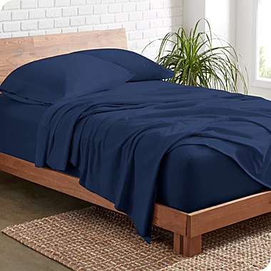 Bare Home 100% Organic Jersey Cotton Sheet Set - Deep Pocket - Lightweight & Breathable - Bedding Sheets & Pillowcases (Queen, Dark Blue). View a larger version of this product image.