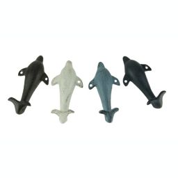 Things2Die4 4 Piece Distressed Finish Cast Iron Dolphin Wall Hook Set Coastal Colors