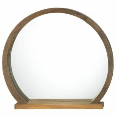 Accent Plus Round Wooden Mirror With Shelf. View a larger version of this product image.