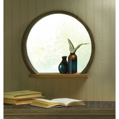 Accent Plus Round Wooden Mirror With Shelf. View a larger version of this product image.