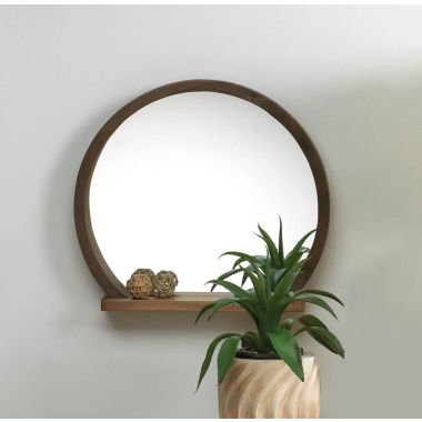 Accent Plus Round Wooden Mirror With Shelf. View a larger version of this product image.