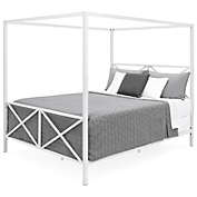 Slickblue Queen size Modern Canopy Bed Frame in White Metal Finish