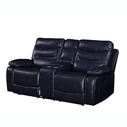 Yeah Depot Aashi Loveseat w/Console (Motion), Navy Leather-Gel Match