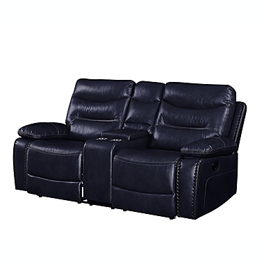 Yeah Depot Aashi Loveseat w/Console (Motion), Navy Leather-Gel Match. View a larger version of this product image.
