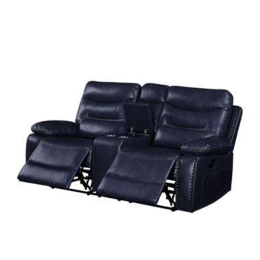 Yeah Depot Aashi Loveseat w/Console (Motion), Navy Leather-Gel Match. View a larger version of this product image.