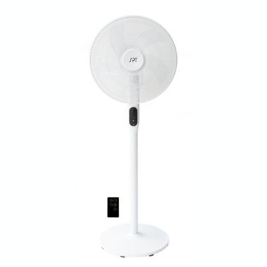 Sunpentown Heavy Duty Quiet 16" DC-Motor Energy Saving Stand Fan with Remote Control and Timer - Piano White. View a larger version of this product image.