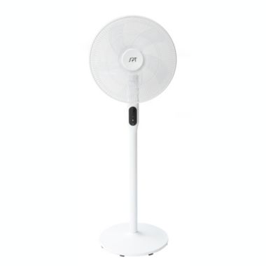 Sunpentown Heavy Duty Quiet 16" DC-Motor Energy Saving Stand Fan with Remote Control and Timer - Piano White. View a larger version of this product image.