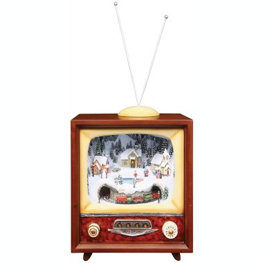 TV with Revolving Train in Winter Village Light Up Musical Christmas Figurine. View a larger version of this product image.