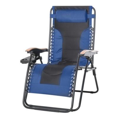 Outsunny Oversized Adjustable Zero Gravity Lounge Chair with a Folding Design, Convenient Cup Holders, & Durable Material, Blue