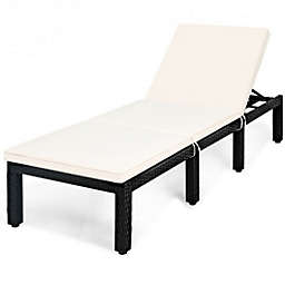 Costway Patio Rattan Lounge Chair Chaise Couch Cushioned Height Adjustable-White