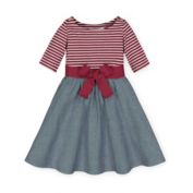 Hope & Henry Girls&#39; Lightweight Blocked Skater Dress (Red, 6-12 Months)