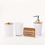 KRALIX 4 Pieces Plastic/Bamboo Bathroom Accessories Set in White