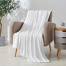 Kate Aurora Ultra Soft & Plush Modern Ogee Fleece Throw Blanket Covers - 50 in. W x 60 in. L - White