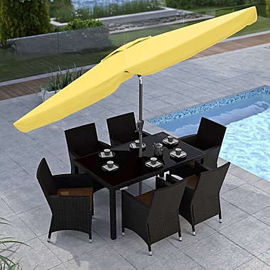 CorLiving  Round Tilting Patio Umbrella, Yellow. View a larger version of this product image.