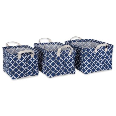 DII Pe Coated Cotton/Poly Laundry Bin Lattice Nautical Blue Rectangle Asst Small Set/3. View a larger version of this product image.