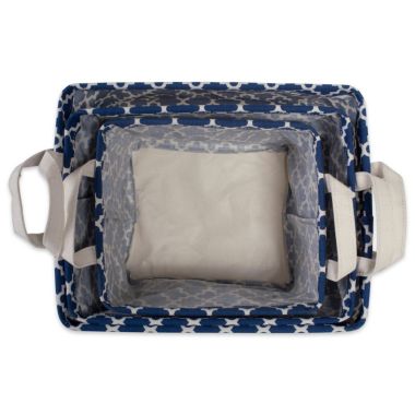 DII Pe Coated Cotton/Poly Laundry Bin Lattice Nautical Blue Rectangle Asst Small Set/3. View a larger version of this product image.