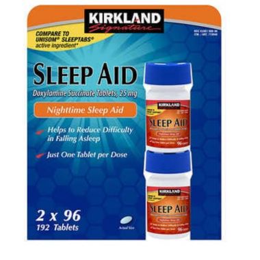 Kirkland Signature Nighttime Sleep Aid (Doxylamine Succinate 25 mg), 192 Tablets Personal Healthcare / Health Care. View a larger version of this product image.