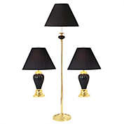 Ore International Ceramic/Brass Table And Floor Lamp Set of 3 In Black